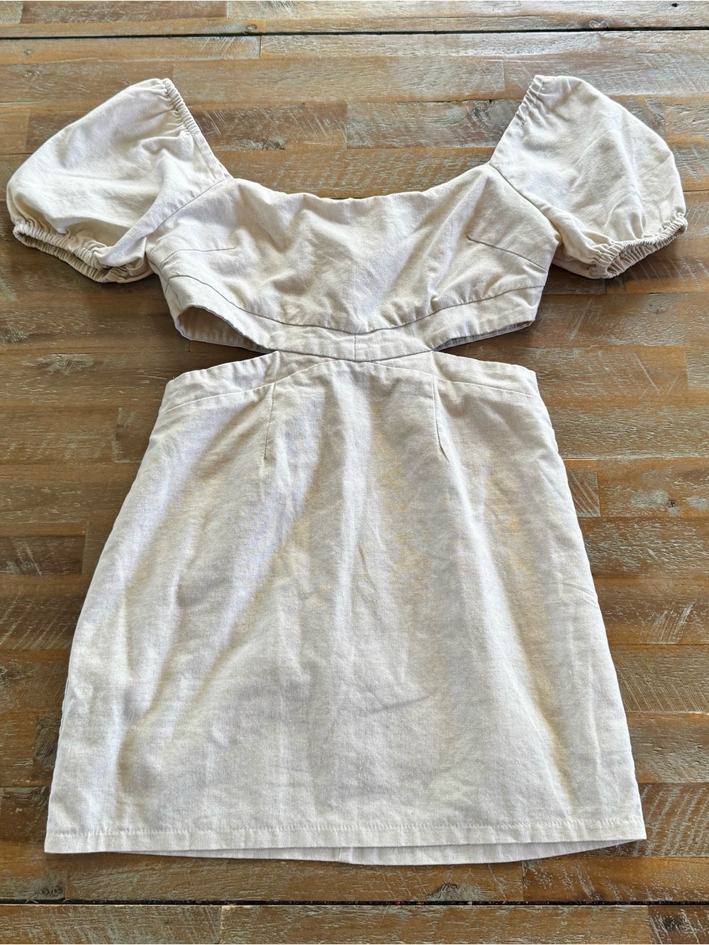 Off-White Puff Sleeve Cutout Mini Dress